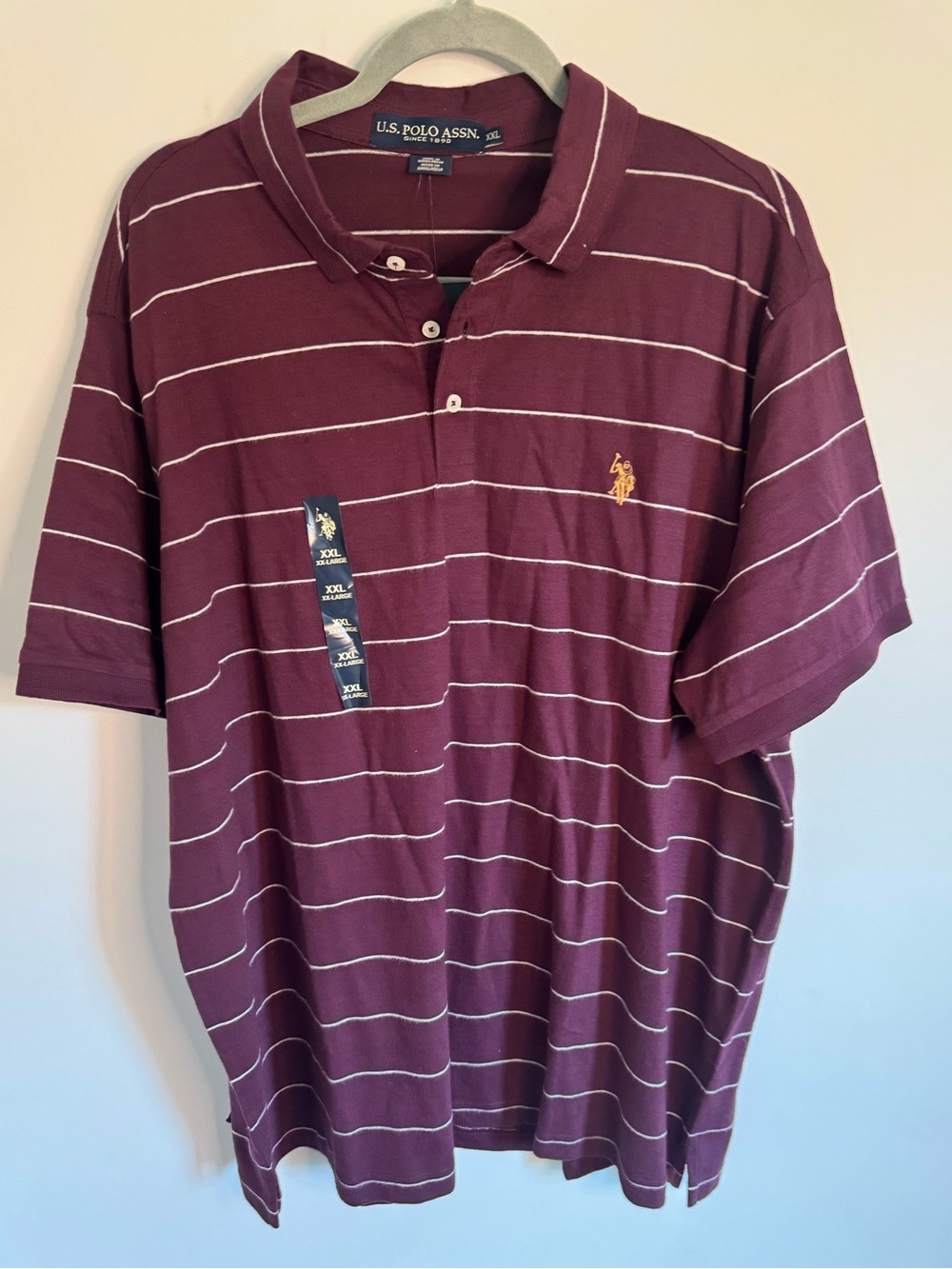 New U.S. Polo Assn. Men's Striped Polo Shirt - Burgundy size XXL